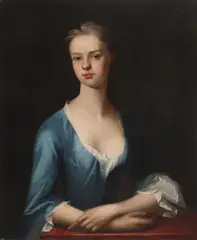 Enoch Seeman, Untitled, her arms resting on a ledge oil on canvas 76 x 62.5cm