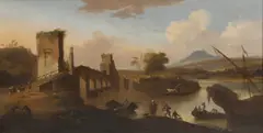 Adriaen van Diest, Untitled, figures and boats in the foreground oil on canvas 65 x 123cm