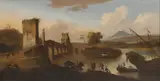 Adriaen van Diest, Untitled, figures and boats in the foreground oil on canvas 65 x 123cm