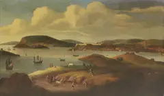 Adriaen van Diest, Untitled, figures and a horse-drawn coach in the foreground oil on canvas 70 x 119cm