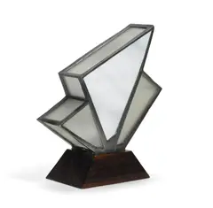 French Art Deco, Table Lamp, leaded milk glass, metal, Macassar ebony