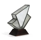 French Art Deco, Table Lamp, leaded milk glass, metal, Macassar ebony