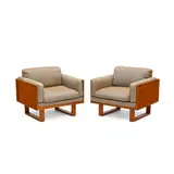 Poul Cadovius, Pair of Armchairs, for France and Son, teak, wool, each with France and Son label on underside with serial number