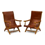 Luis Barragán, Pair of Butaque Chairs, white oak, leather, metal studs