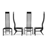 Arata Isozaki, Set of Four High Backed Monroe Chairs, for ICF, ebonized beech, leather, with ICF tag on underside