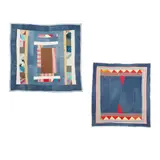 Arbie Williams, Untitled (Two Quilts), jeans, cotton fabric, velveteen, the larger quilted by Willa Ette Graham, the smaller quilted by Willa Ette Graham and Johnnie Wade
