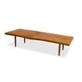 Q Bench by George Nakashima, walnut, inscribed with client name 'BENNETT' on underside, sold Oct 2021