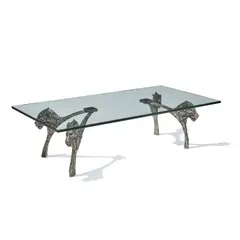 Lion Head Coffee Table by Dylan Lewis, bronze, glass, facsimile signature 'Dylan' on two legs, one leg with foundry mark, from an edition of 33, sold Oct 2021