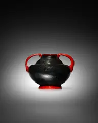 C. Maschio, Rosso e Nero Vase, deep amethyst glass applied with silver leaf and red pasta di vetro handles and foot