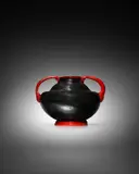 C. Maschio, Rosso e Nero Vase, deep amethyst glass applied with silver leaf and red pasta di vetro handles and foot