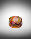 Unique Oriente Prototype Bowl by Ercole Barovier, for Barovier & Toso, internally decorated with intersecting polychrome bands of glass and silver foil, sold Oct 2021