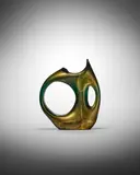 Giorgio Ferro, Anse Volante Vase, , deep emerald green glass applied with gold foil