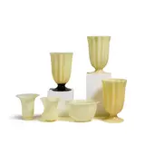 Frederick Carder, Assorted Group of Six Vases, for Steuben, ivory glass