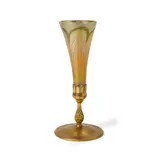 Trumpet Vase by Tiffany Studios, decorated Favrile glass, gilt bronze, glass incised 'L, sold Jul 2021