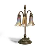 Three Light Lily Lamp by Tiffany Studios, patinated bronze, sold Jul 2021