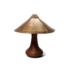 Table Lamp by Dirk Van Erp, hammered copper, mica, with Dirk van Erp closed box mark on the underside, sold Jul 2021