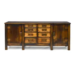 Sideboard by Gustav Stickley, oak, hammered copper, with red Gustav Stickley decal, sold Jul 2021