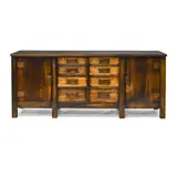 Sideboard by Gustav Stickley, oak, hammered copper, with red Gustav Stickley decal, sold Jul 2021