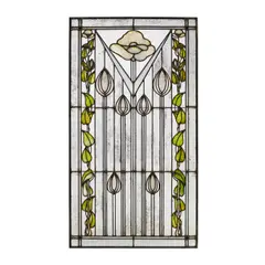 George Washington Maher, Vine and Poppy Front Door Window Panel, Mallen House, Oak Park, Illinois, zinc leaded glass