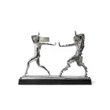 Pierre le Faguays, Nymph and Faun, silvered bronze, black onyx