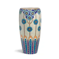 Longwy, Tall Vase, glazed earthenware, initialed 'GL', numbered '4070', with Longwy mark to underside