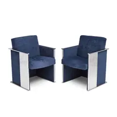 American Art Deco, Pair of Armchairs, upholstery, chromed steel