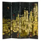 Citta di Carte (City of Cards) Floor Screen by Piero Fornasetti, lithographic transfer-print with hand-coloring on wood, brass, sold Jul 2021