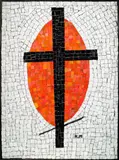 Heidi Melano, Suprematist Mosaic Panel, after Kazimir Malevich, glass tile, plaster, initialed 'KM' lower right