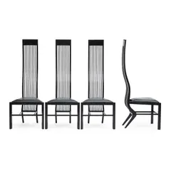 Arata Isozaki, Set of Four High Backed Monroe Chairs, for ICF, ebonized beech, leather, with ICF tag on underside