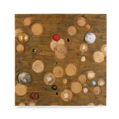 John Torreano, Red Ball, glass, wood, and gold leaf on plywood