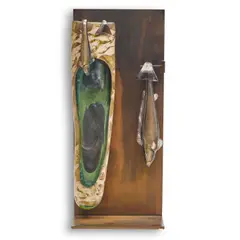 Hiroshi Yamano, From East to West Fish Hanger #16, blown glass, silver leaf and steel