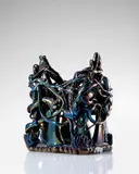 Ermanno Nason, Vase with Trees and Birds, for Vetreria Gino Cenedese, lamp worked black glass with iridized surface
