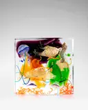 Vetreria Gino Cenedese, Aquarium Block, solid glass submerged with stylized jellyfish, fish and seahorses