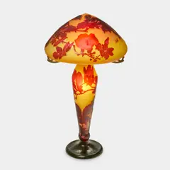 Émile Gallé, Large Magnolia Table Lamp, blown glass, overlaid and acid-etched, bronze armature, cameo mark 'Galle'