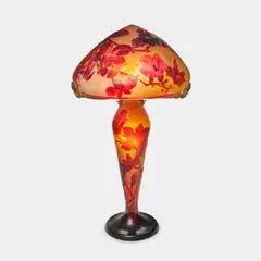 Émile Gallé, Large Magnolia Table Lamp, blown glass, overlaid and acid-etched, bronze armature, cameo mark 'Galle'