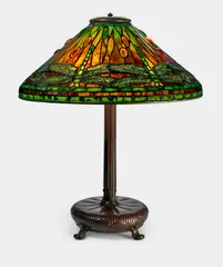 Tiffany Studios, Green Dragonfly Table Lamp, leaded glass and patinated bronze, shade stamped '1495-10 TIFFANY STUDIOS NEW YORK', base stamped '538 TIFFANY STUDIOS NEW YORK'