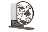 Michel Zadounaisky, Lampe aux Poissons, patinated wrought iron, with white glass shade, stamped 'ZADOUNAISKY' to the base