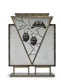 Michel Zadounaisky, Firescreen, 'Pare-Feu aux Hiboux', patinated wrought iron, stamped 'ZADOUNAISKY' to the base