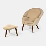 Nanna and Jorgen Ditzel, Oda Lounge Chair and Ottoman, for Poul Kolds Savvaerk, stained oak, teak, upholstery