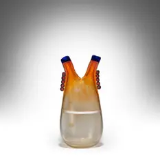 Anzolo Fuga, Vase with Rings, for AVEM, applied pulegoso glass, original retail label with number in ink '4104'