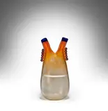 Anzolo Fuga, Vase with Rings, for AVEM, applied pulegoso glass, original retail label with number in ink '4104'