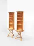 John Makepeace Obe, Unique pair of cylindrical and rotating cabinets, designed for a private commission, London, 1985-1986, Wenge-veneered wood, cherry, birds-eye maple