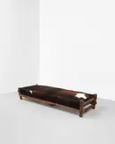 Unique daybed, designed for the Penthouse flat, Highpoint Two, Highgate, London by Berthold Lubetkin and Margaret Lubetkin, 1936-1938, Norwegian yew, sandblasted pine, cowhide, sold Oct 2021