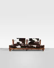 Berthold Lubetkin and Margaret Lubetkin, Unique sofa, designed for the Penthouse flat, Highpoint Two, Highgate, London, 1936-1938, Norwegian yew, sandblasted pine, Cowhide, leather, chromium-plated metal