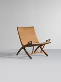 Folding chair, model no. JH 512, designed 1949 by Hans J. Wegner, Teak, cane, brass, sold Oct 2021