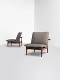 Pair of 'Japan' chairs, model no. 137, designed 1958 by Finn Juhl, Teak, fabric upholstery, sold Oct 2021