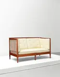 Rare two-seater sofa by Edvard Kindt-Larsen and Tove Kindt-Larsen, 1946, Cuban mahogany, fabric upholstery, sold Oct 2021