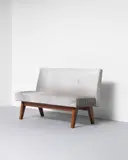 Bench, model no. PJ-SI-38-B, designed for the High Court, Chandigarh by Pierre Jeanneret, circa 1955, Teak, leather, sold Oct 2021