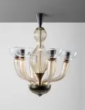 Carlo Scarpa, Six-armed chandelier, model no. 5345/6, 1942, Rigati incisi glass, painted steel
