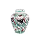 William De Morgan, Jar and cover, 1888-1897, Glazed earthenware, painted repeating bird and foliage design
